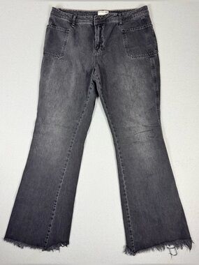 Free People We The Free Izzy Mid-Rise Flare Jeans In Faded Black Size 32 Raw Hem